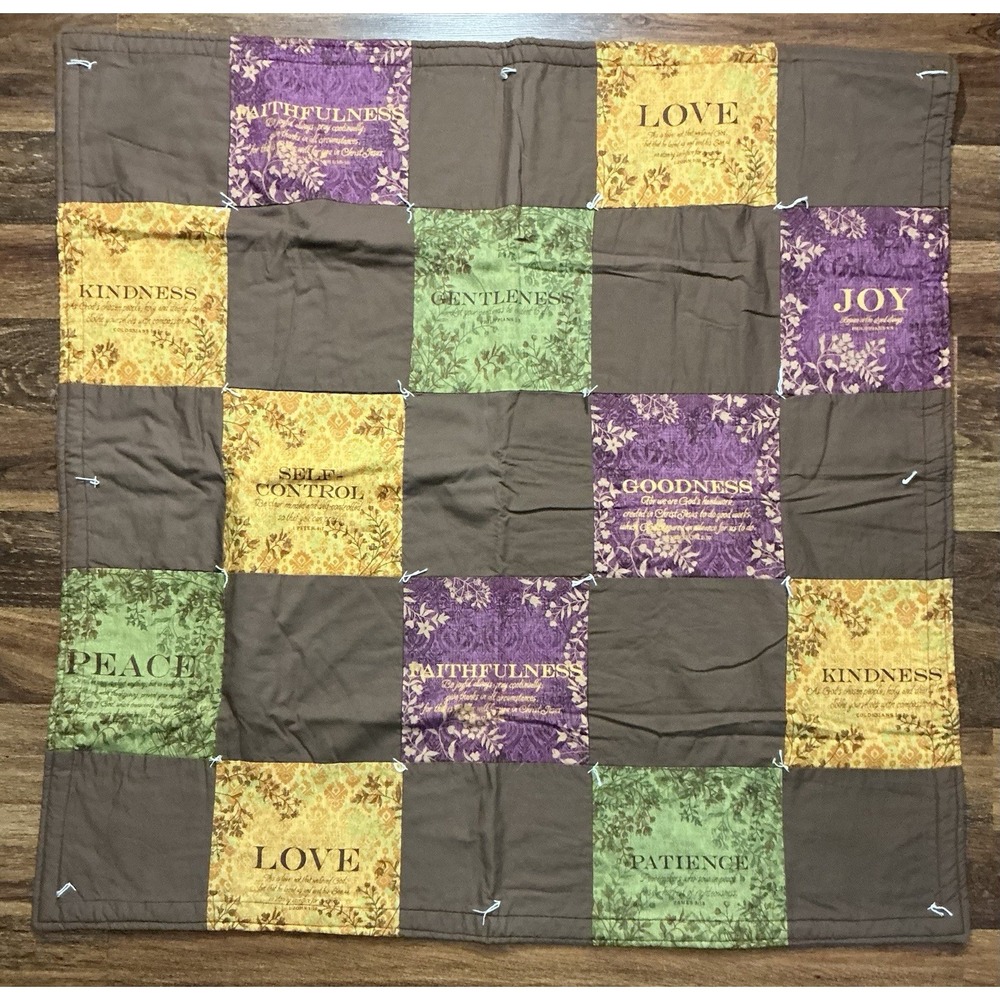 Handmade FRUIT OF THE SPIRIT Tie Lap Quilt 35in X 35in KINDNESS LOVE PEACE